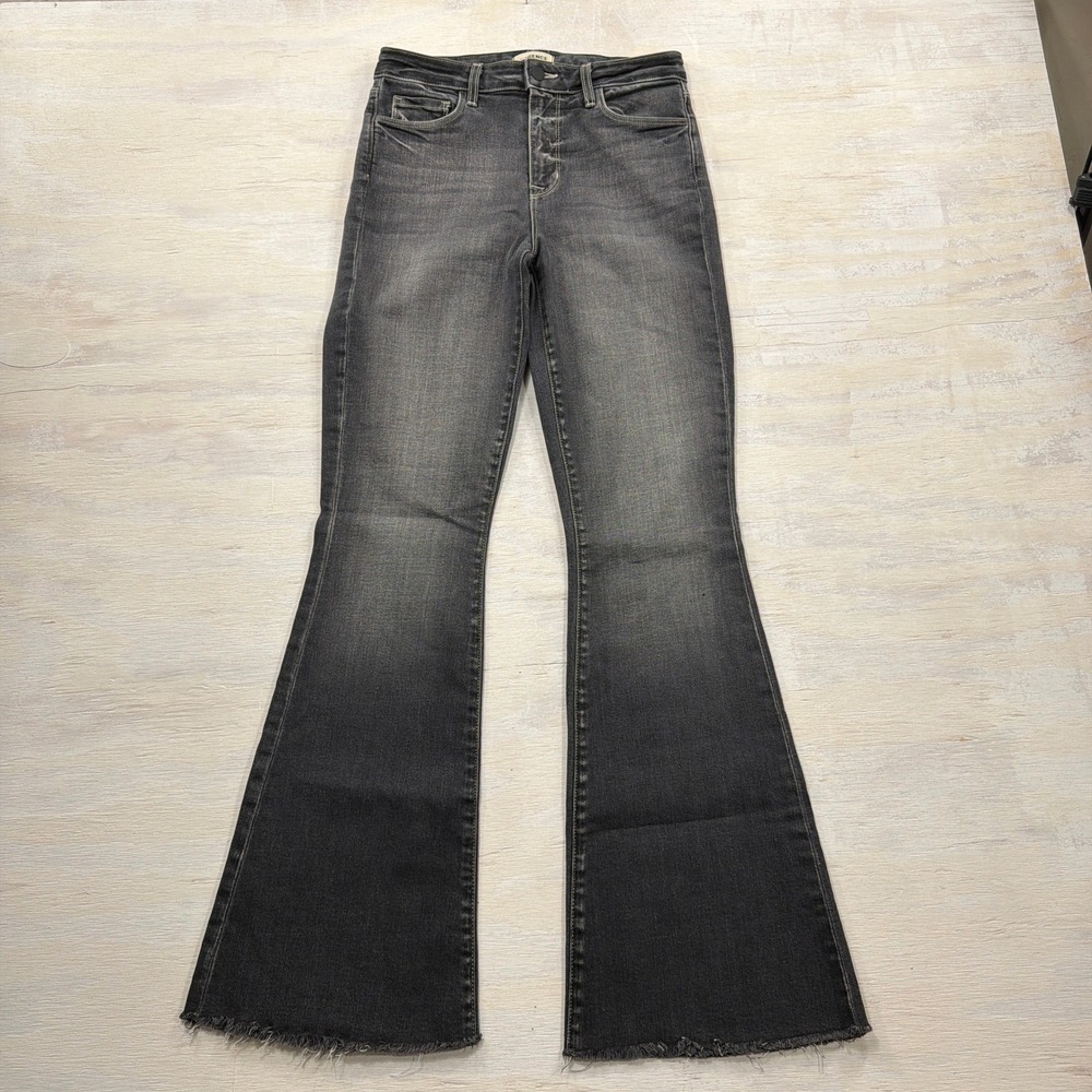 L'Agence Sera Jeans Womens 26 Graphite High Rise Flare Raw Hem USA